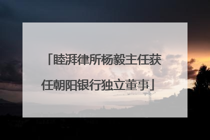 睦湃律所杨毅主任获任朝阳银行独立董事